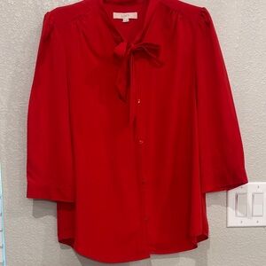 LOFT Vibrant Red Bow Blouse